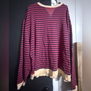 We The Free Red and Blue Striped Crewneck Sweater